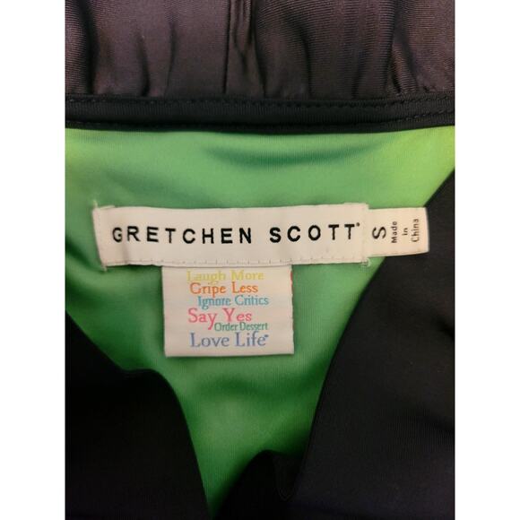 Gretchen Scott Women's Small Ruffle Neck 3/4 Sleeve Stretchy Top Navy Casual - Picture 10 of 13